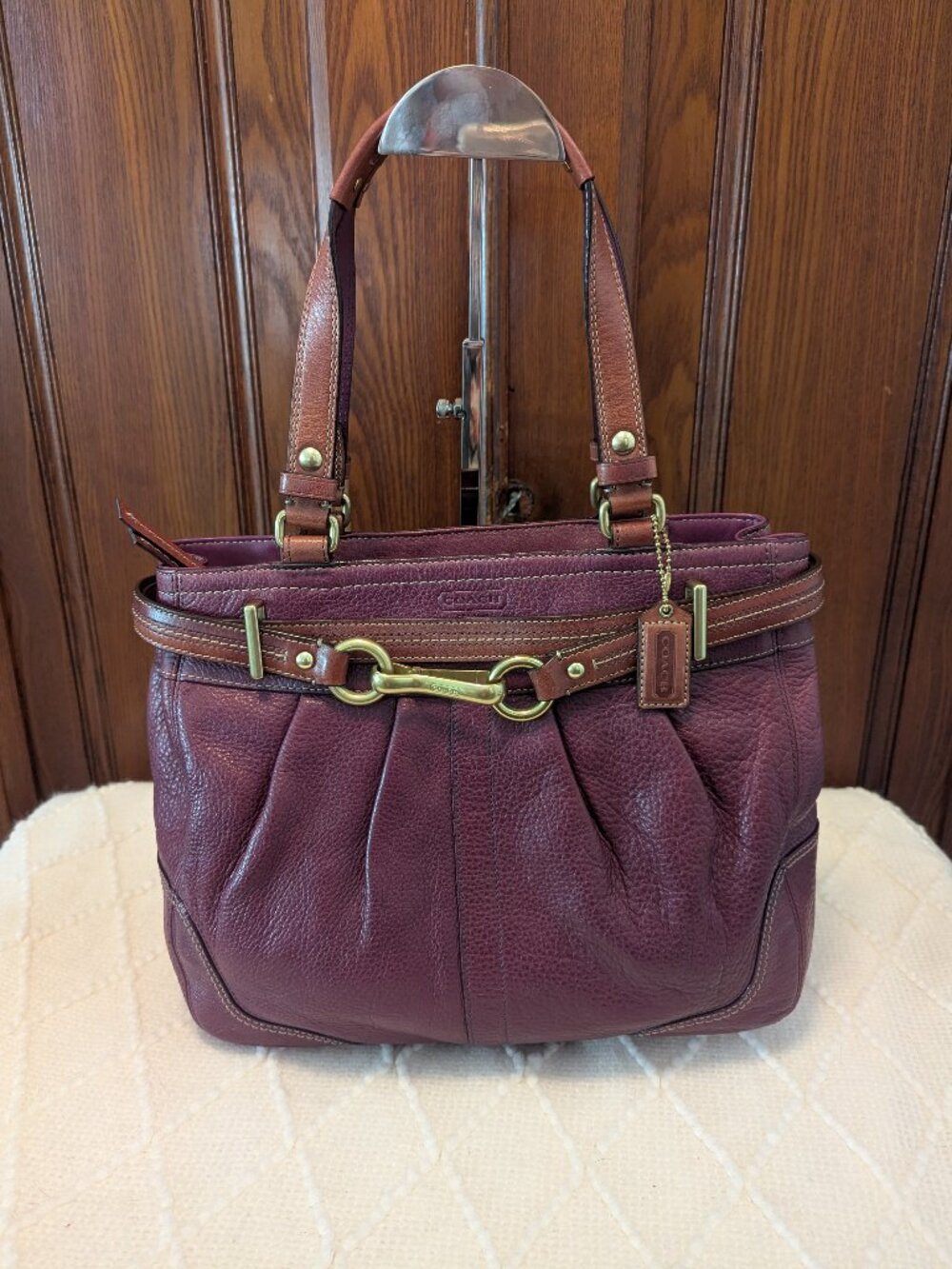 Coach HAMPTONS Plum Leather Belted Carryall Handbag Purse 12476
